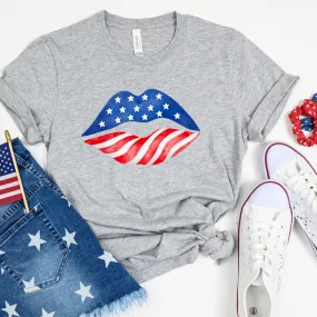 4th of July American Lips Soft Cotton T-Shirt