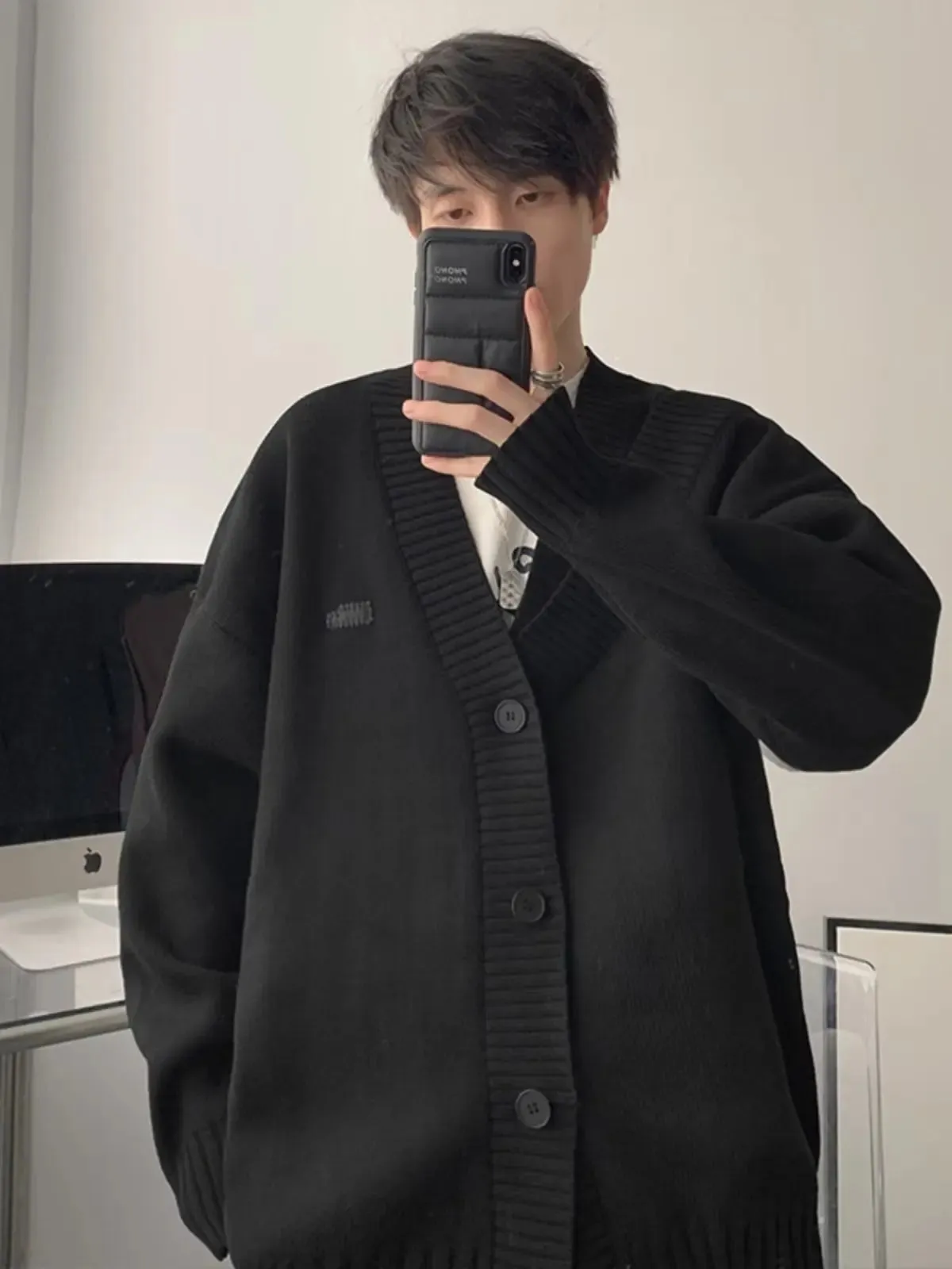 Aidase Cardigans Men Fashion Popular Youthful American Style V-neck Solid Color Handsome Spring Autumn Streetwear Knitting Loose Daily