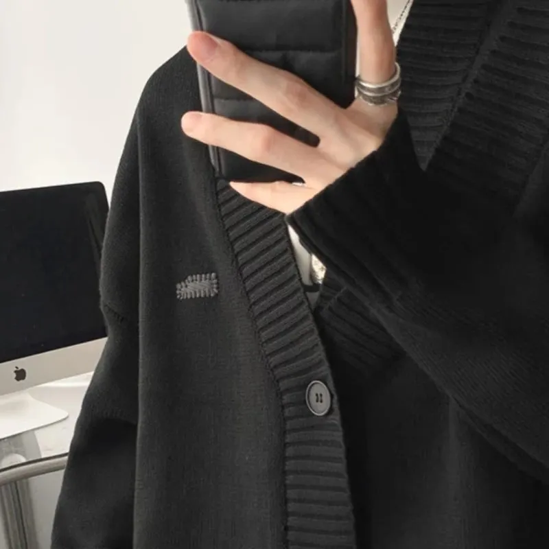 Aidase Cardigans Men Fashion Popular Youthful American Style V-neck Solid Color Handsome Spring Autumn Streetwear Knitting Loose Daily