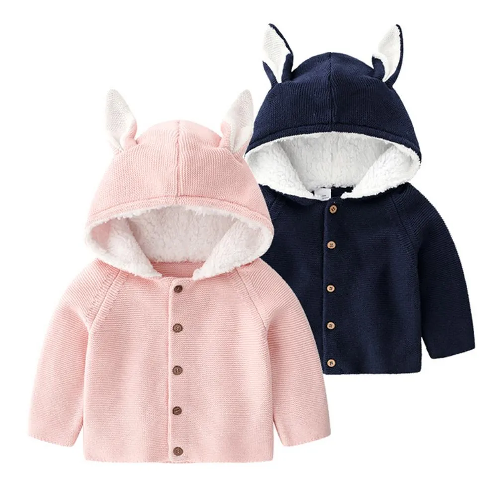 Baby Unisex Rabbit Ear Hooded Knitting Cardigan Jackets