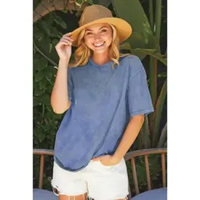 Basic Look Denim Blue Mineral Washed Tee