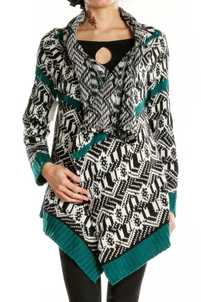 Black and White Geometric Knit Cardigan