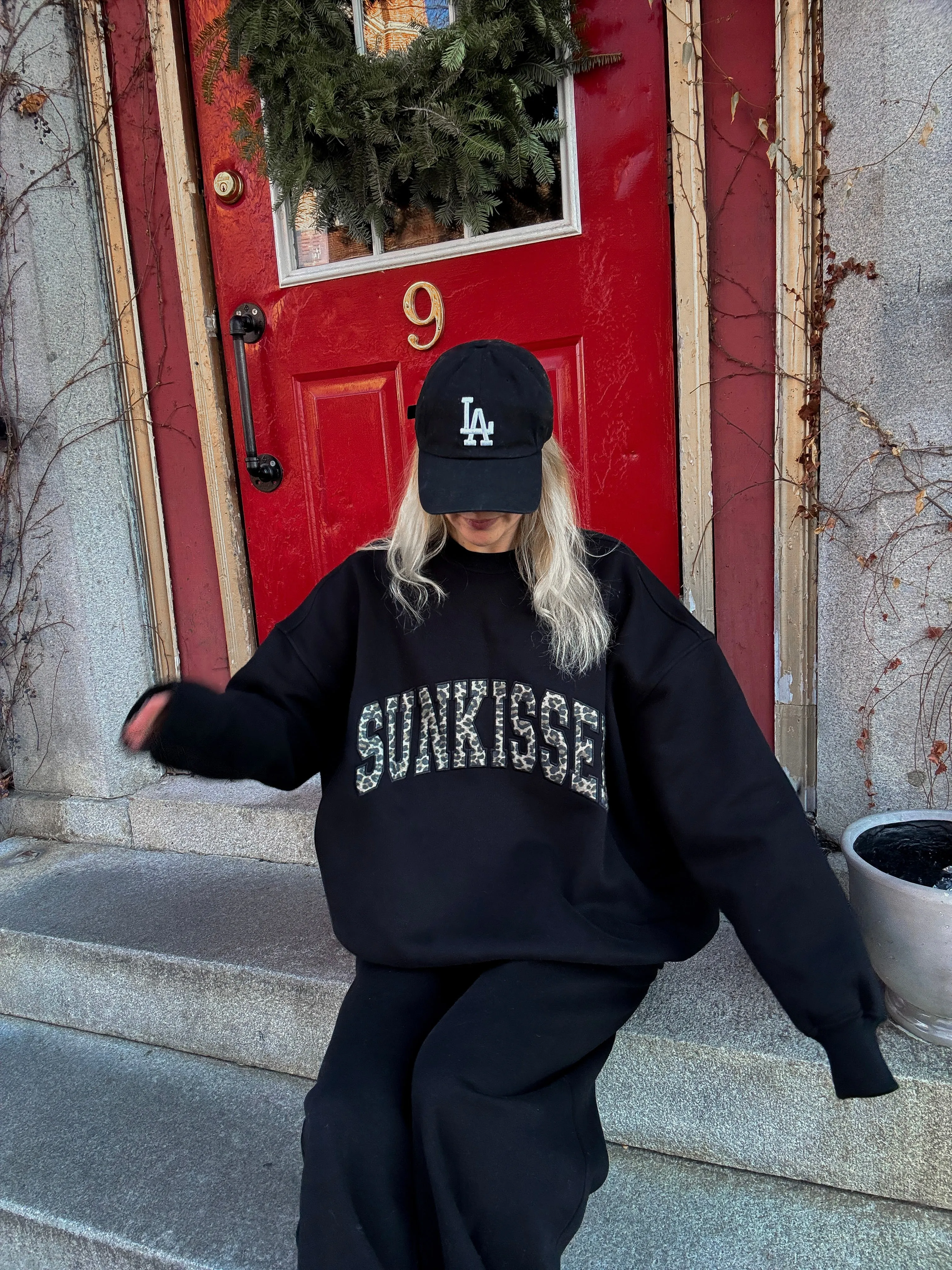 Black Basic Blank Flare Sweatpants