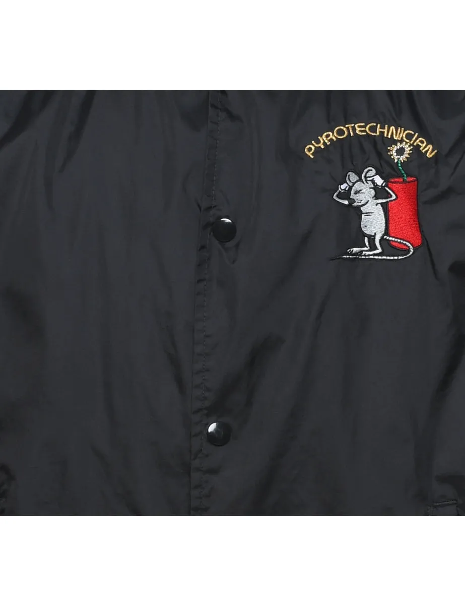 Black Embroidered Nylon Jacket - M