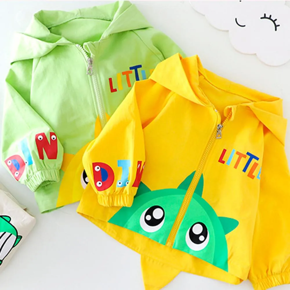 Boys Cute Cartoon Animal Print Hooded Long Sleeve Jackets