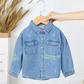 Boys Lapel Solid Denim Jackets Baby Boys Clothes Wholesale