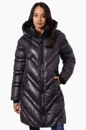 Canada Weather Gear Long Chevron Quilted Parka Jacket - Black