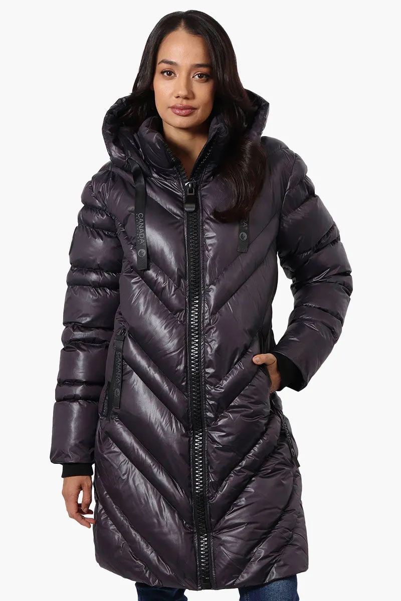 Canada Weather Gear Long Chevron Quilted Parka Jacket - Black