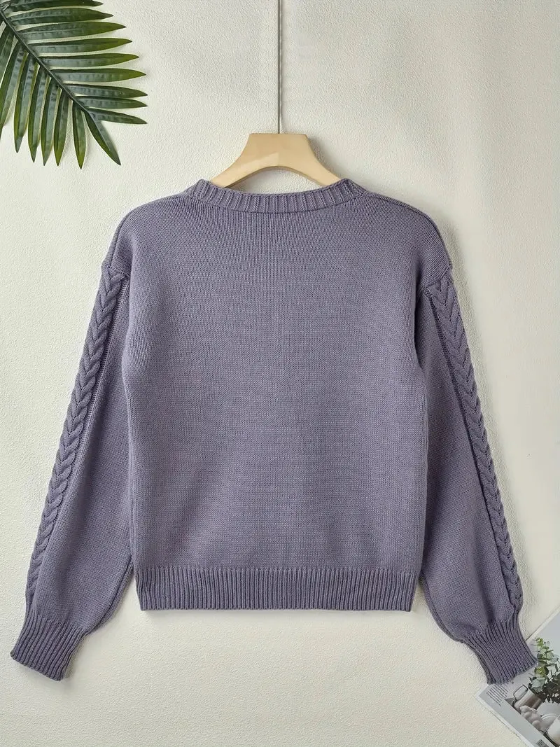 Chic V-Neck Cable Knit Sweater for Women