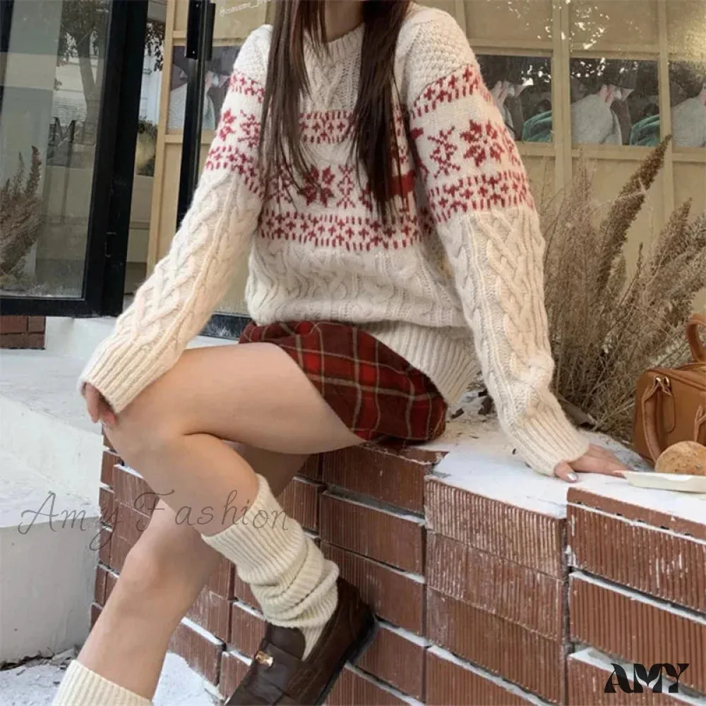 Christmas Round Neck Knitted Sweater - Lazy Style Fashion for Autumn/Winter