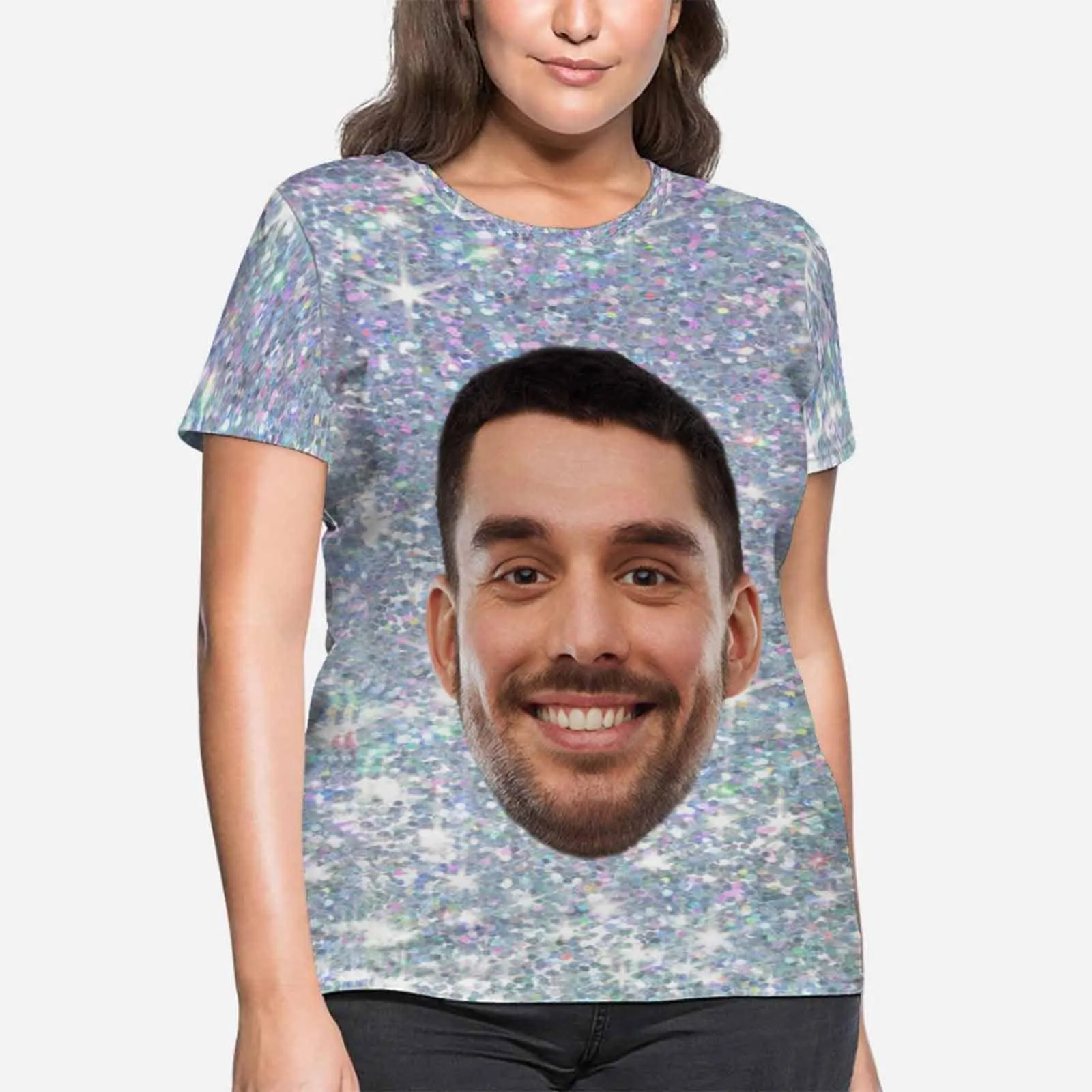 Custom Face Tee Sparkling Galaxy Women's All Over Print T-shirt Design Face Shirt For Her