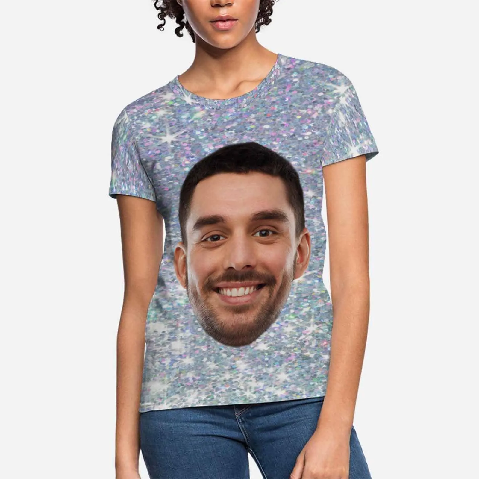 Custom Face Tee Sparkling Galaxy Women's All Over Print T-shirt Design Face Shirt For Her