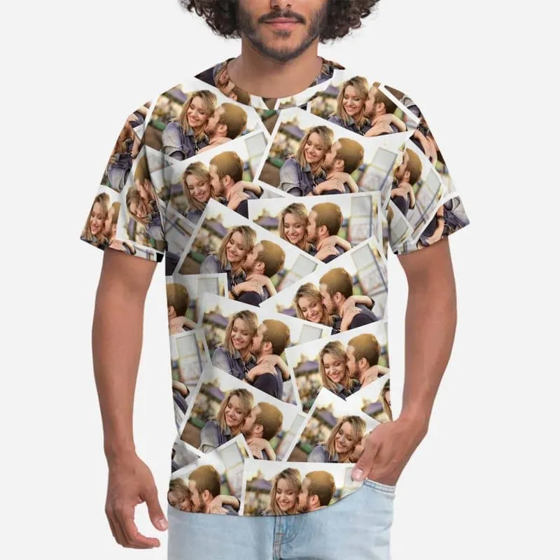 Custom Photo Shirts Couple Memory Men's All Over Print T-shirt with Personalized Pictures