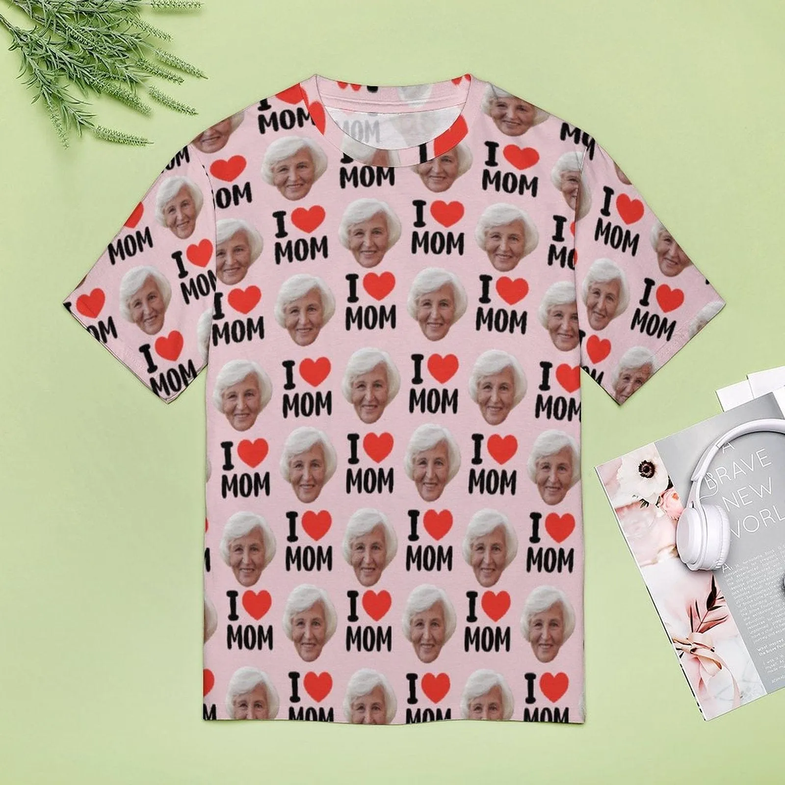 Custom Photo T-Shirt With Mother's Photo All Over I love Mom Mother's Day Gift