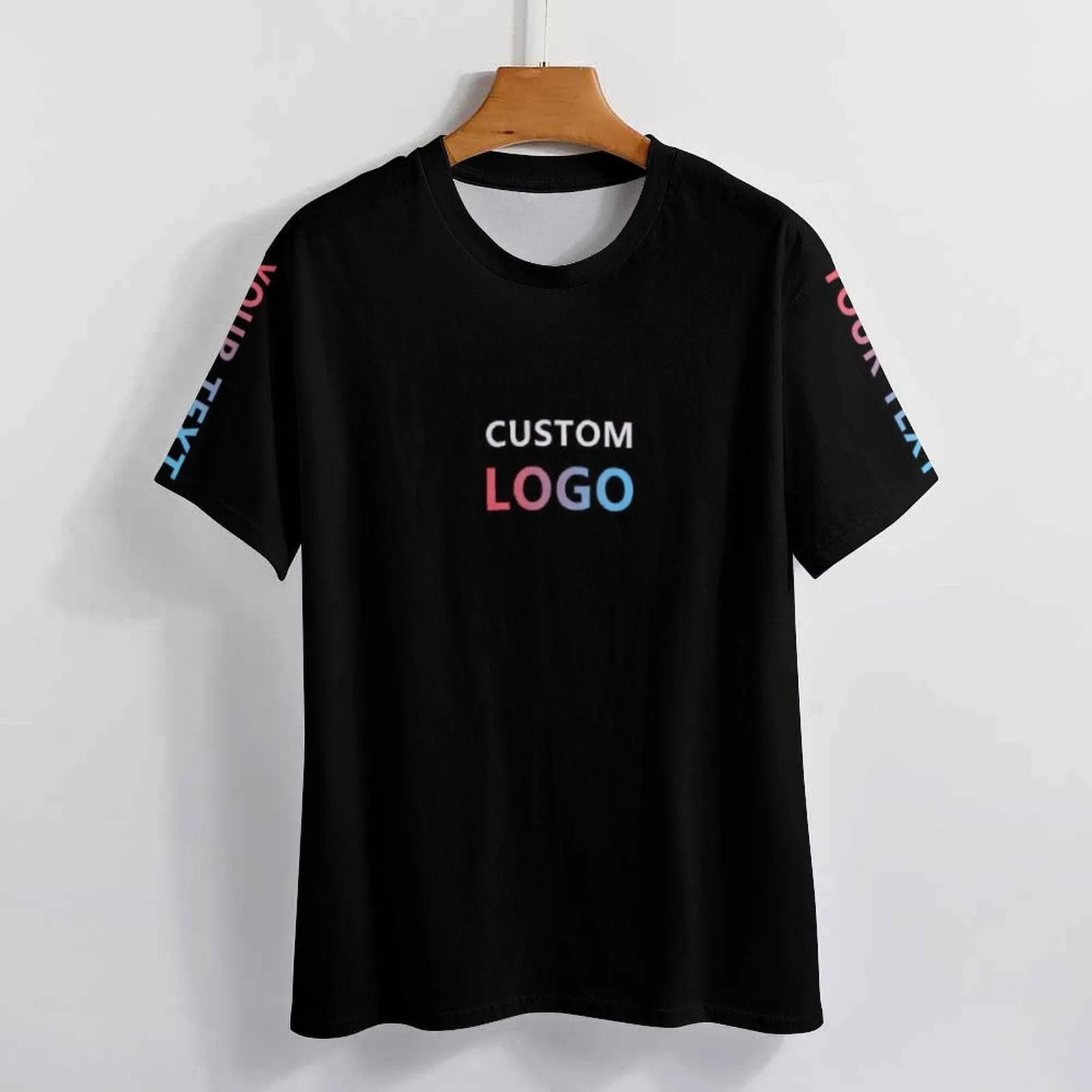Custom Text&Logo Black Men's Classic T-shirt Personalized Men's Round Neck T-shirt