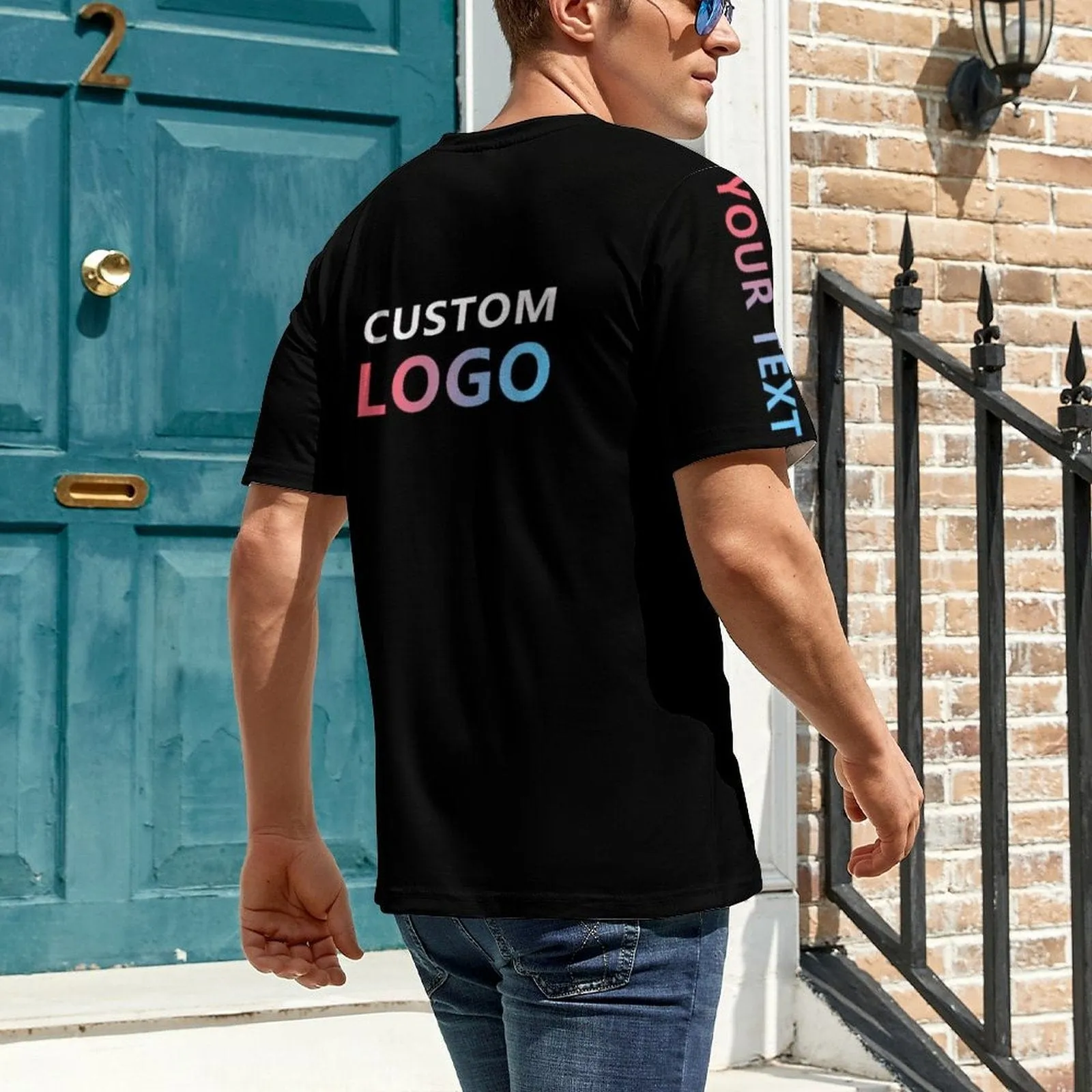 Custom Text&Logo Black Men's Classic T-shirt Personalized Men's Round Neck T-shirt