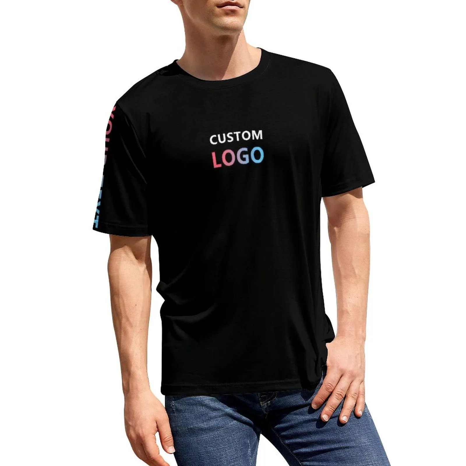 Custom Text&Logo Black Men's Classic T-shirt Personalized Men's Round Neck T-shirt