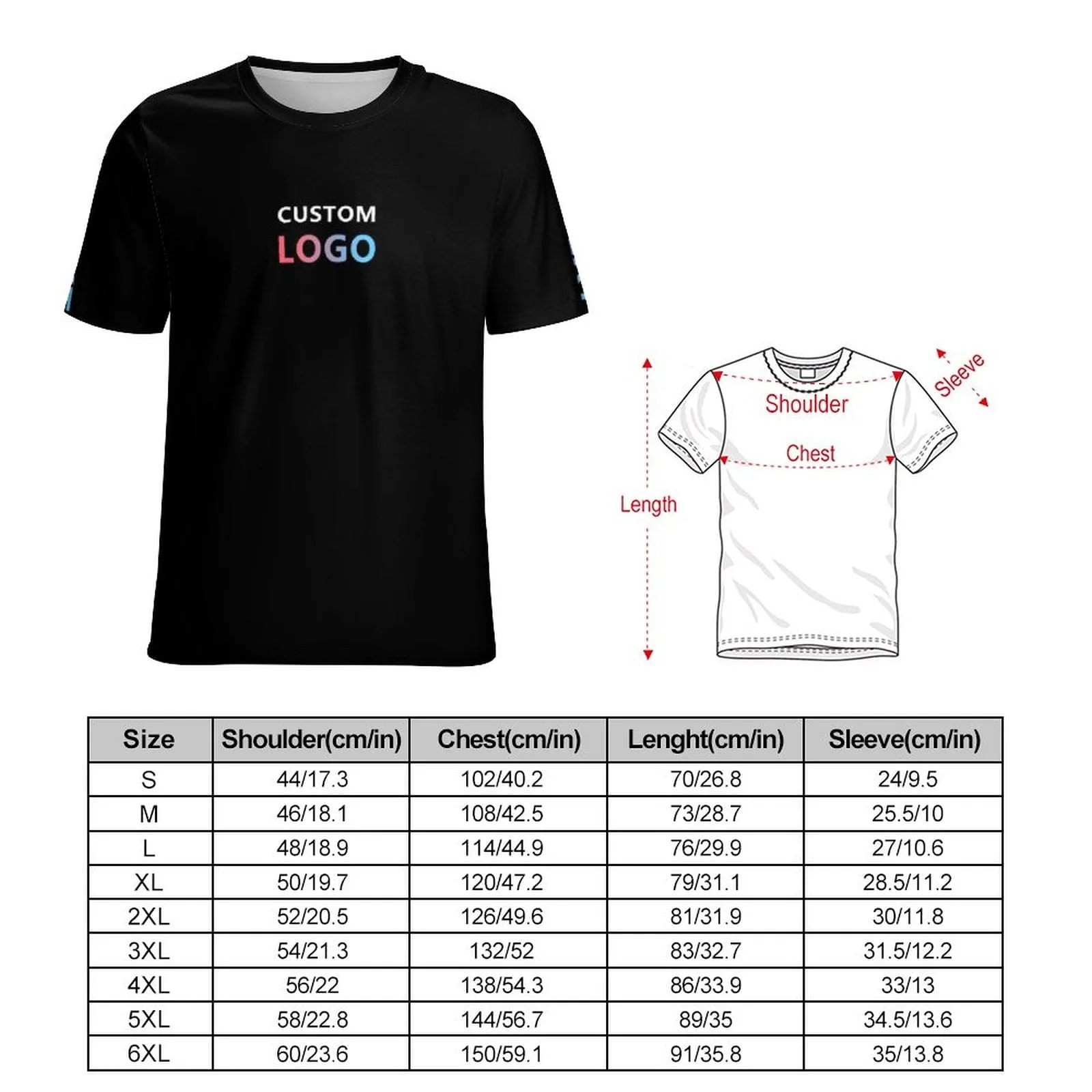 Custom Text&Logo Black Men's Classic T-shirt Personalized Men's Round Neck T-shirt