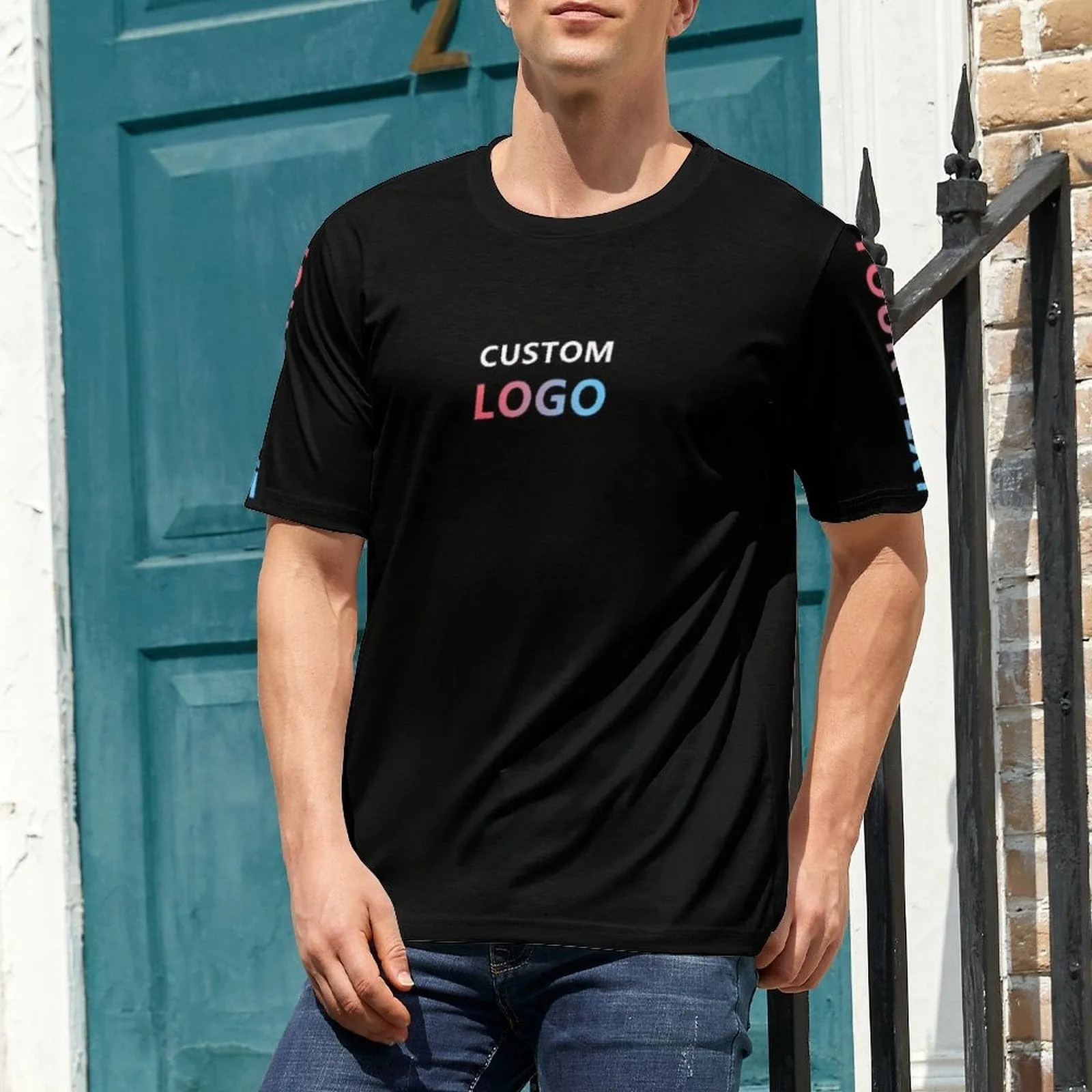 Custom Text&Logo Black Men's Classic T-shirt Personalized Men's Round Neck T-shirt