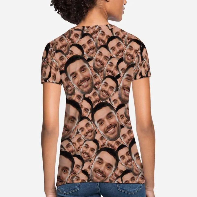 Custom Your Face on A Shirt Smash Seamless Women's All Over Print T-shirt Design Tee with Picture For Girlfriend