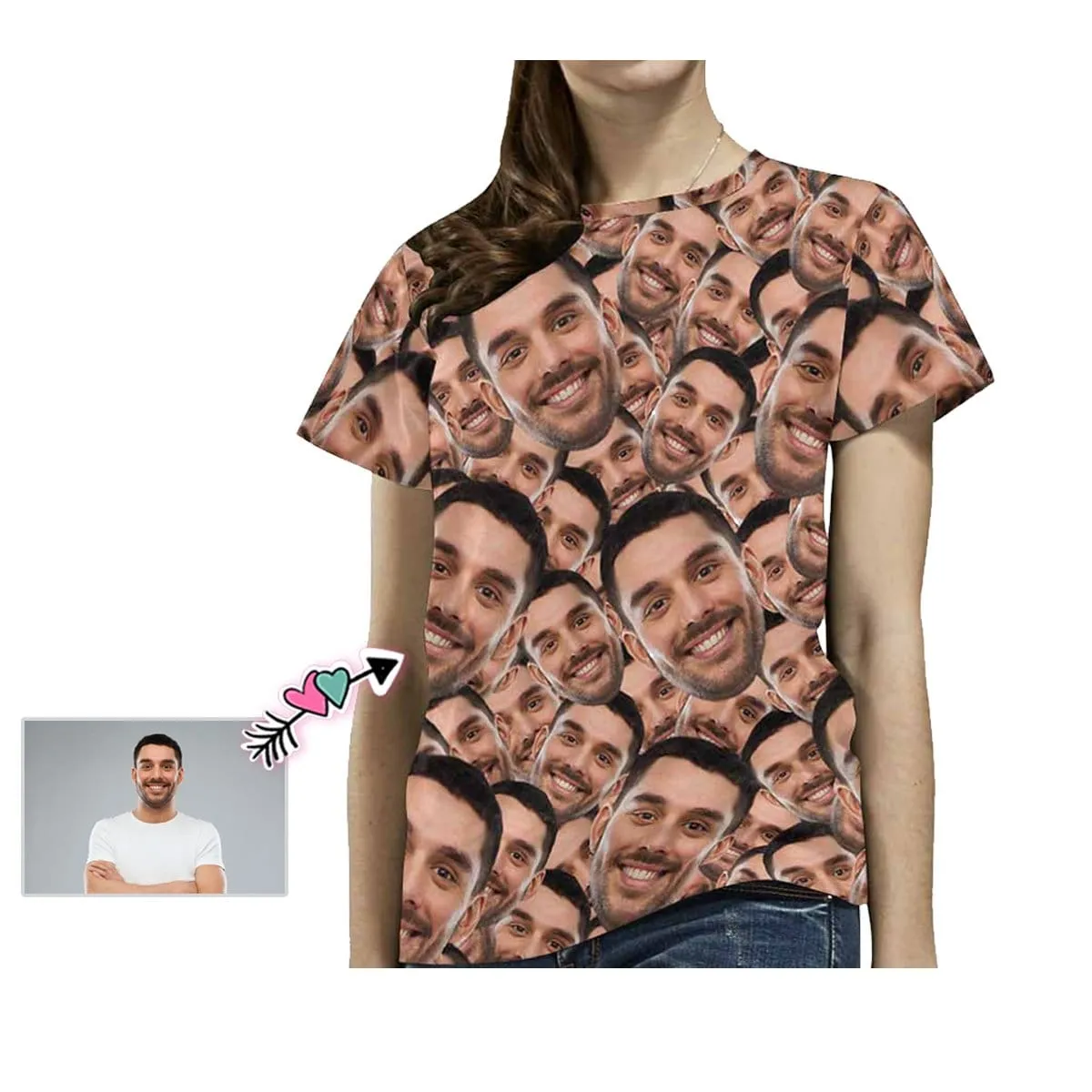 Custom Your Face on A Shirt Smash Seamless Women's All Over Print T-shirt Design Tee with Picture For Girlfriend