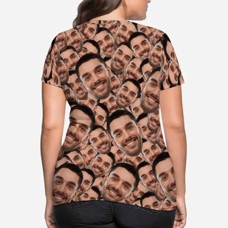 Custom Your Face on A Shirt Smash Seamless Women's All Over Print T-shirt Design Tee with Picture For Girlfriend