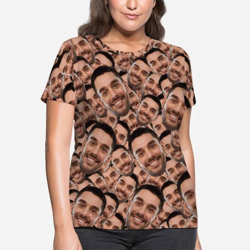 Custom Your Face on A Shirt Smash Seamless Women's All Over Print T-shirt Design Tee with Picture For Girlfriend