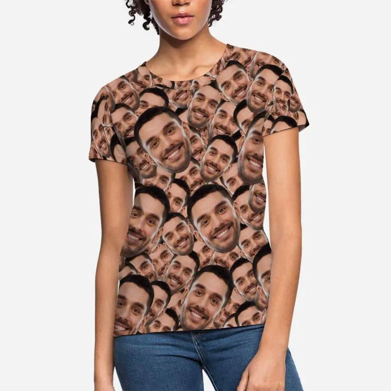 Custom Your Face on A Shirt Smash Seamless Women's All Over Print T-shirt Design Tee with Picture For Girlfriend