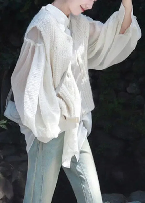 Cute White Hollow Out Knit Cardigans And Shirts Two Pieces Set Long Sleeve ML2197