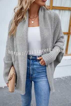 FIDOVIT Solid Round Neck Dolman Sleeve Cardigan