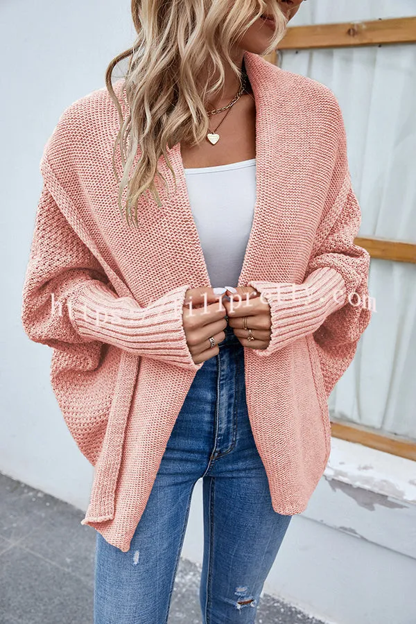 FIDOVIT Solid Round Neck Dolman Sleeve Cardigan
