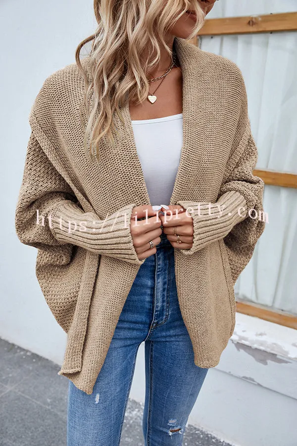 FIDOVIT Solid Round Neck Dolman Sleeve Cardigan