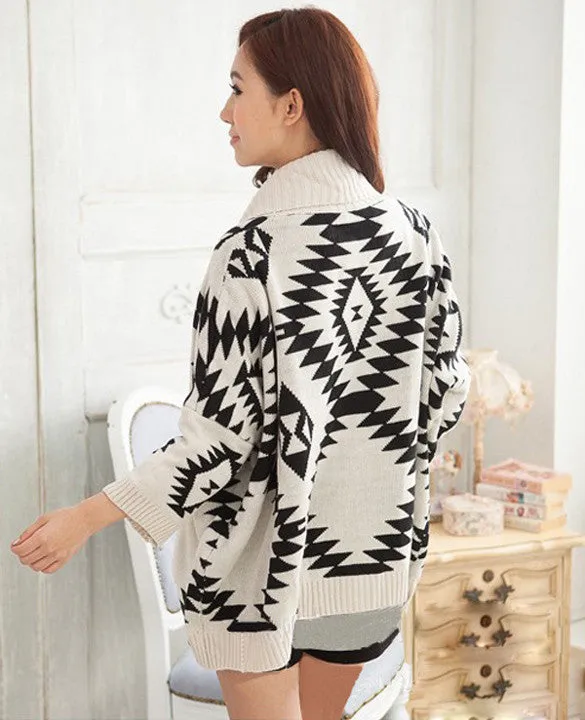 Geometric Pattern Open Loose Cape Cardigan