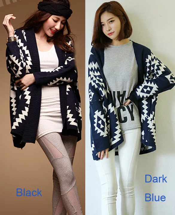 Geometric Pattern Open Loose Cape Cardigan