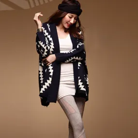 Geometric Pattern Open Loose Cape Cardigan