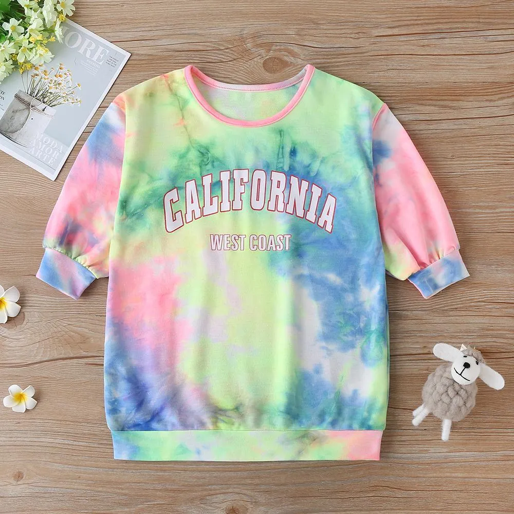 Girls California Letter Printed Tie Dye T-shirts Girls Clothing Wholesalers