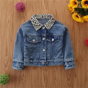 Girls Leopard Lapel Long Sleeve Denim Jackets Wholesale