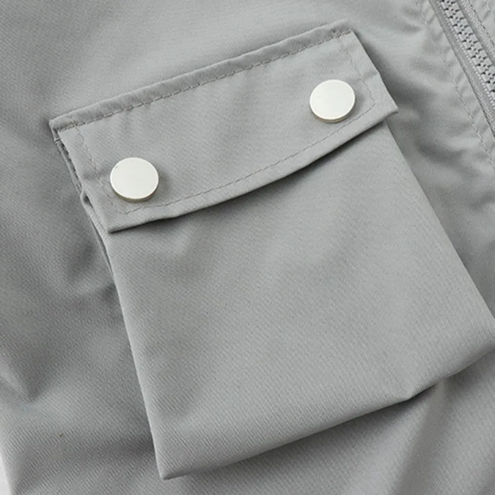 Girls Letter Printed Solid Long Sleeve Pocket Jackets