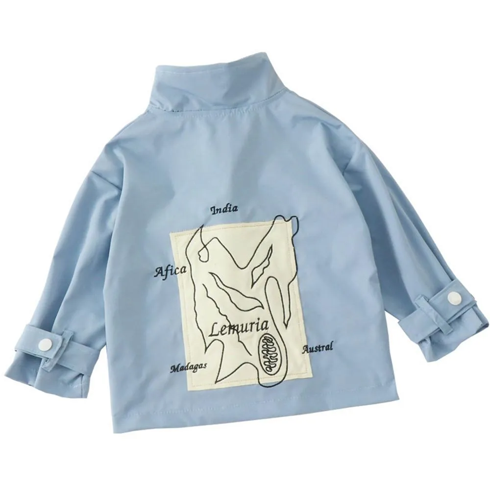 Girls Letter Printed Solid Long Sleeve Pocket Jackets