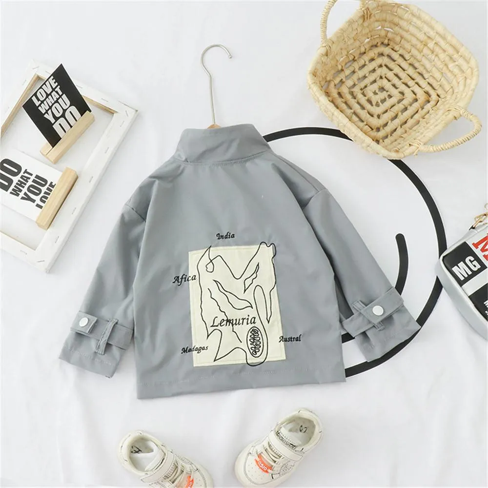 Girls Letter Printed Solid Long Sleeve Pocket Jackets
