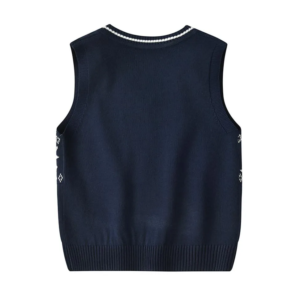 Girls Sleeveless Knitted Elk Print Vest Sweaters