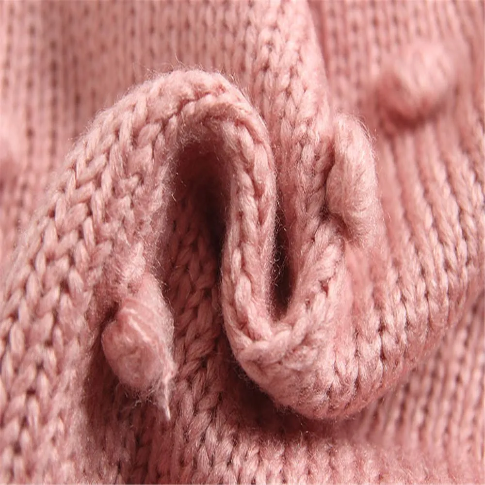 Girls Solid Long Sleeve Handmade Cardigan Bubble Ball Sweaters