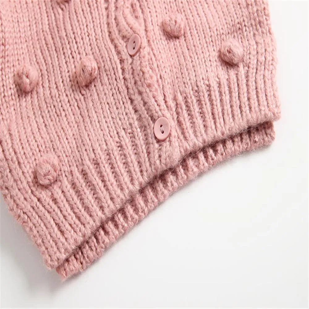 Girls Solid Long Sleeve Handmade Cardigan Bubble Ball Sweaters