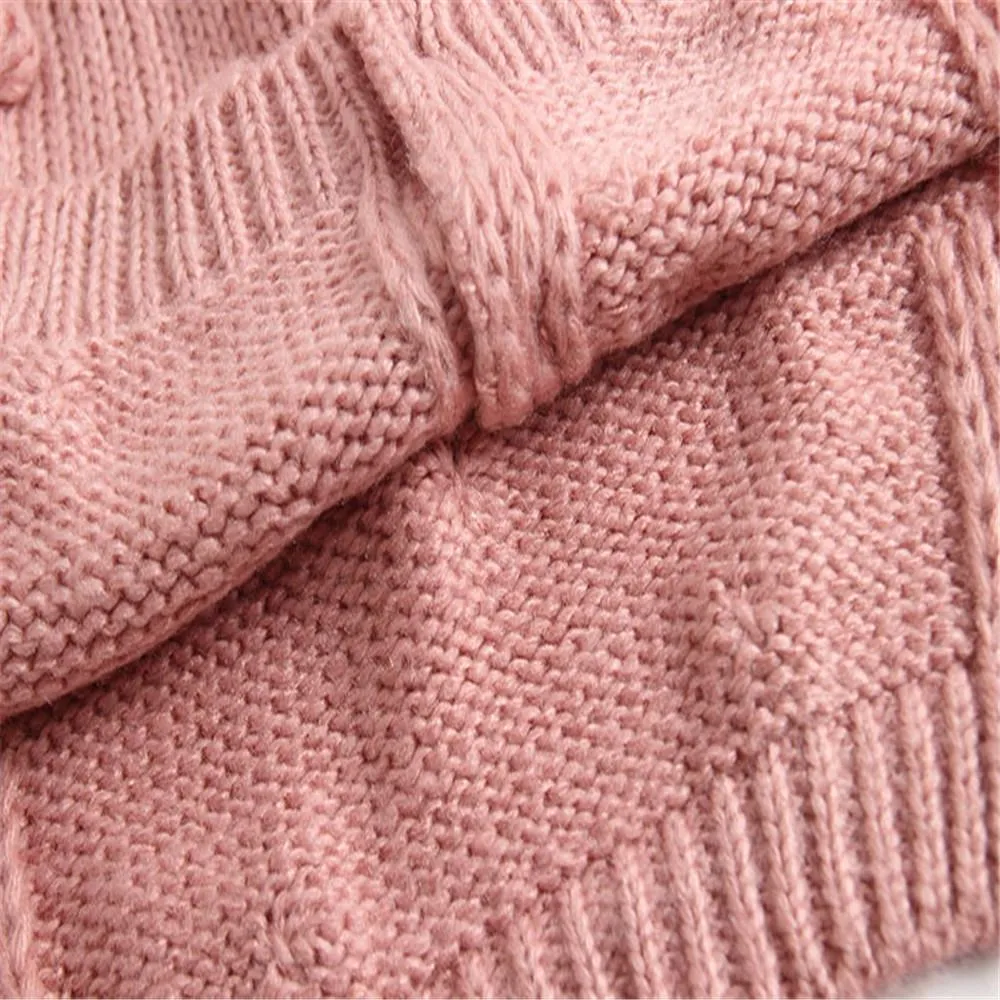 Girls Solid Long Sleeve Handmade Cardigan Bubble Ball Sweaters
