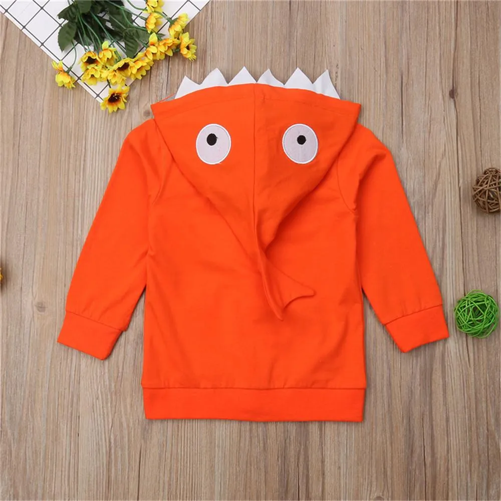 Girls Solid Shark Hooded Long Sleeve Jackets