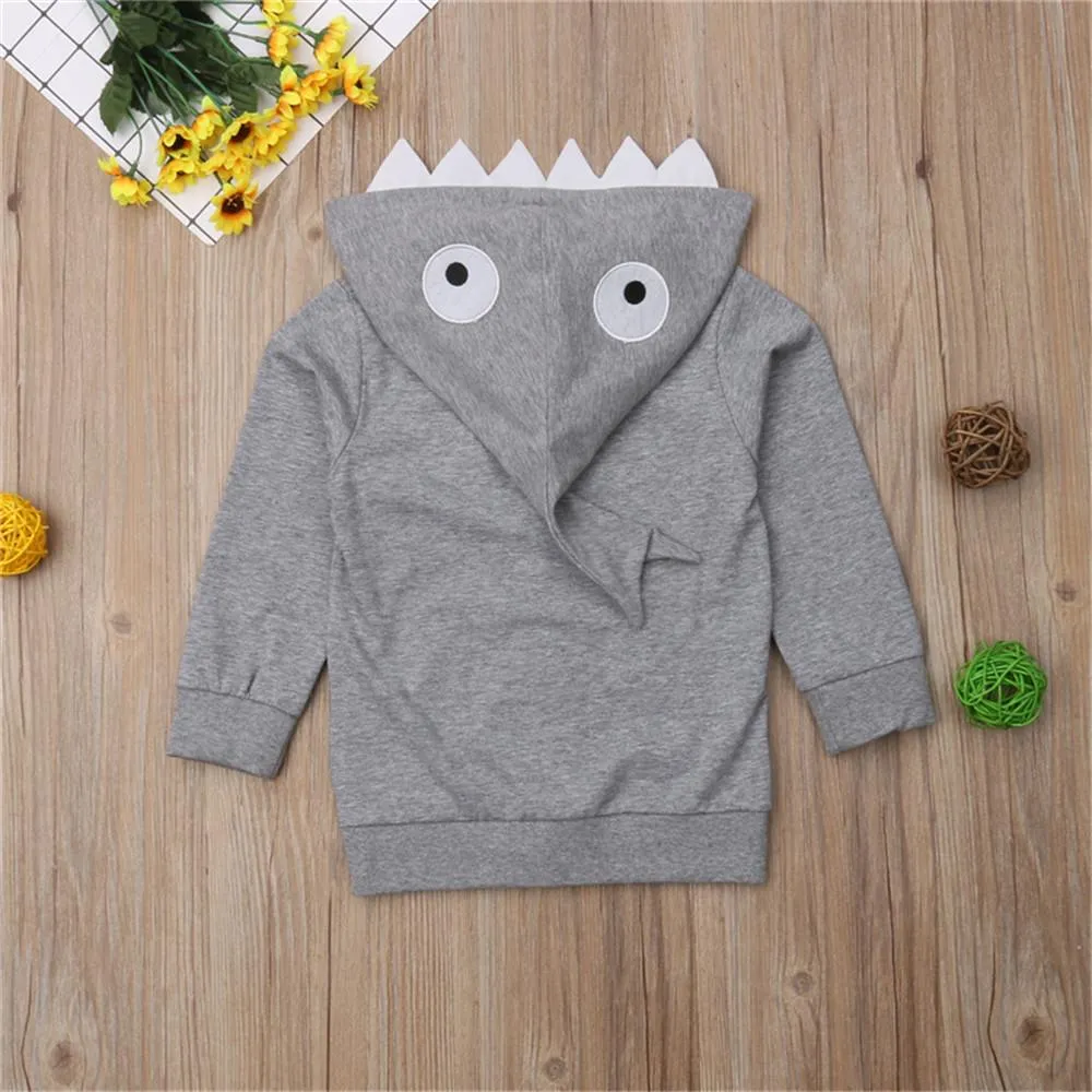 Girls Solid Shark Hooded Long Sleeve Jackets