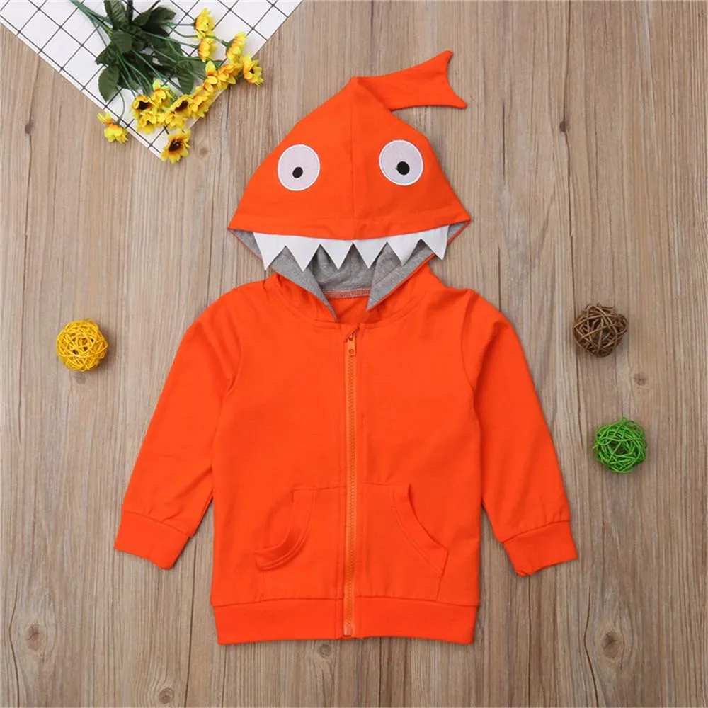 Girls Solid Shark Hooded Long Sleeve Jackets