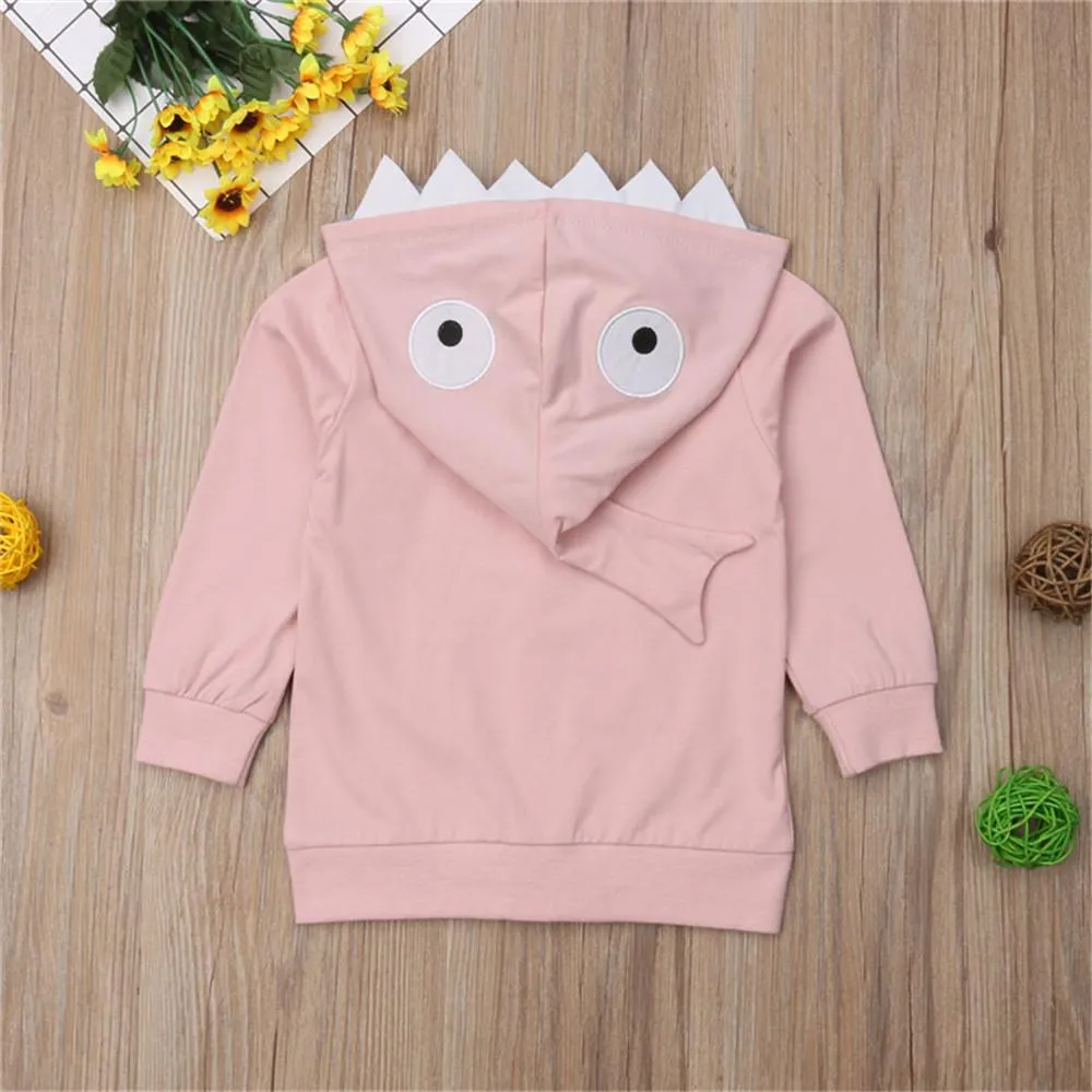 Girls Solid Shark Hooded Long Sleeve Jackets