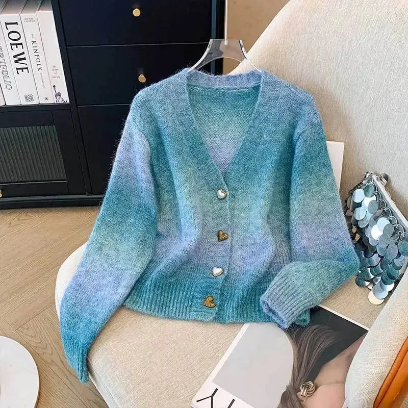 Gradient Pad Design Cardigan Sweaters For Women - Ailime Designs