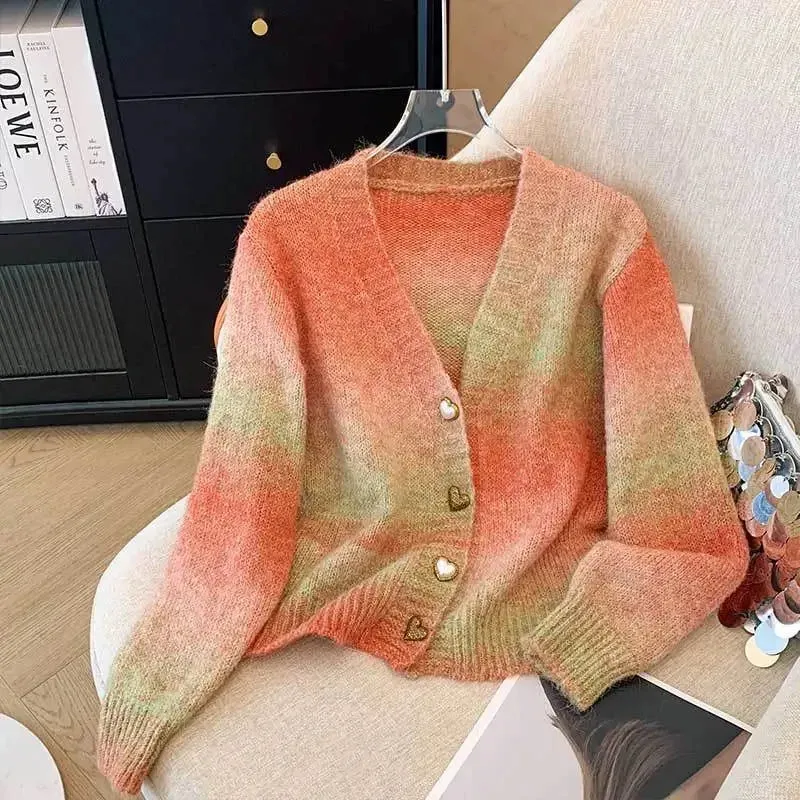 Gradient Pad Design Cardigan Sweaters For Women - Ailime Designs